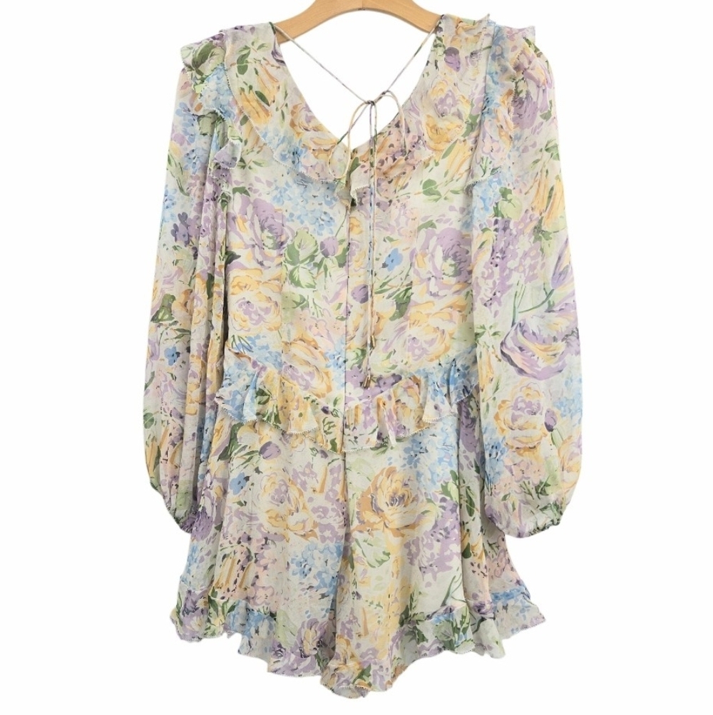 Zimmerman Playsuit Ninty Six‎ Cream Floral Silk Ruffle - Picture 2 of 16